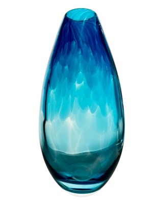 Medium Blue Tear Drop Heavy Base Vase